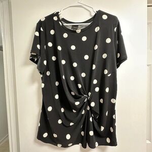 Worthington Women Blouse Tunic Black with White Polka Dots. Size XL.